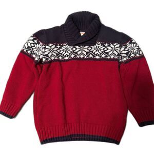 Gymboree Fair Isle Nordic Shawl Sweater Boy's 3T Red and Navy Snowflakes